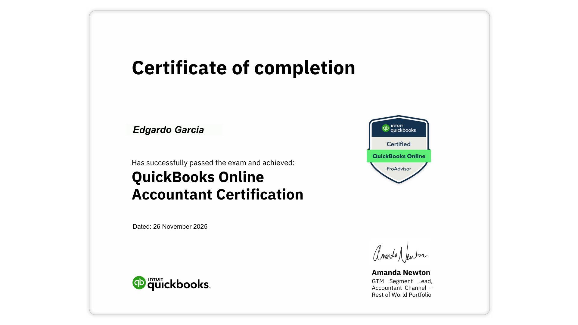 QuickBooks Certificate