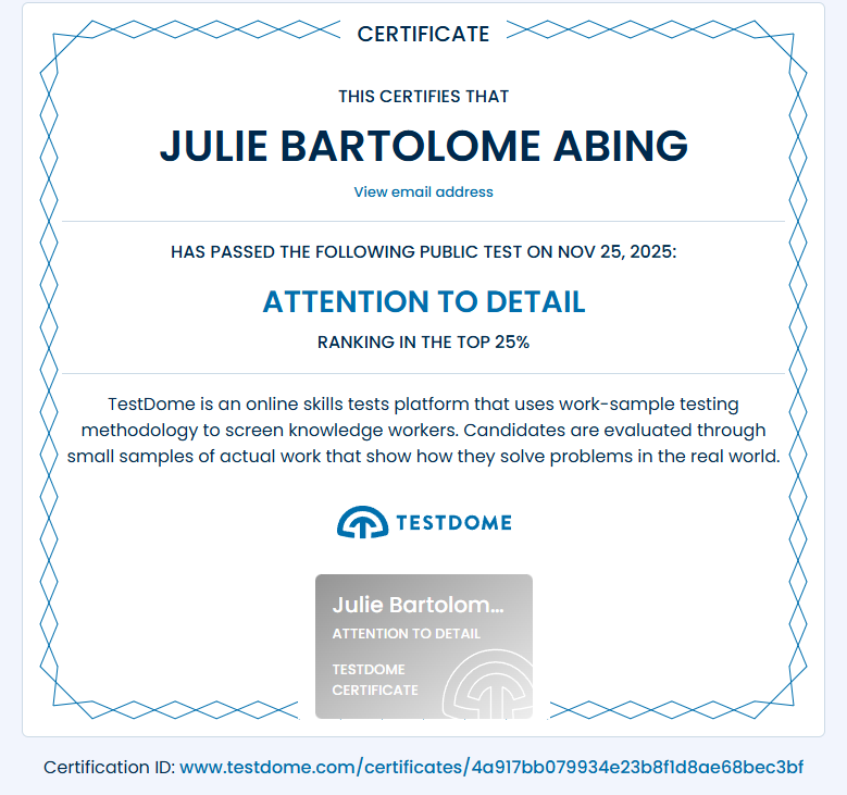 Attention to Detail Certificate