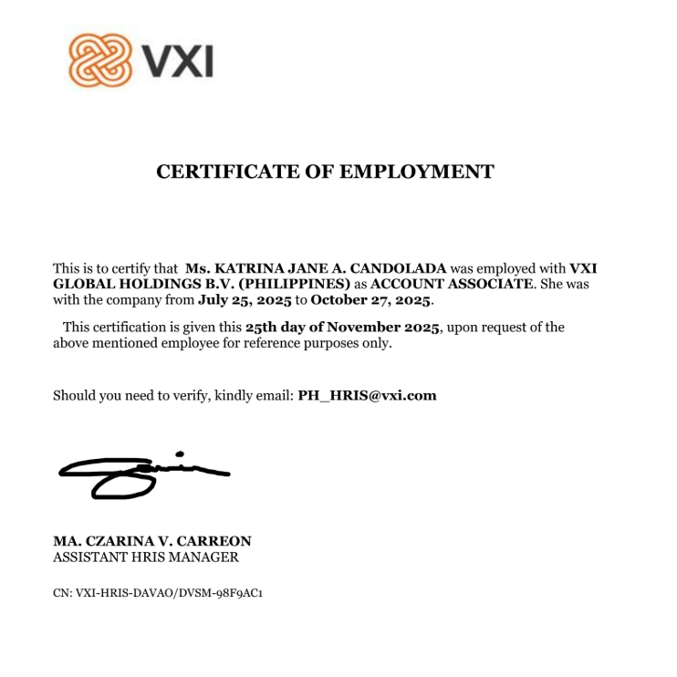 Certificate of Employment