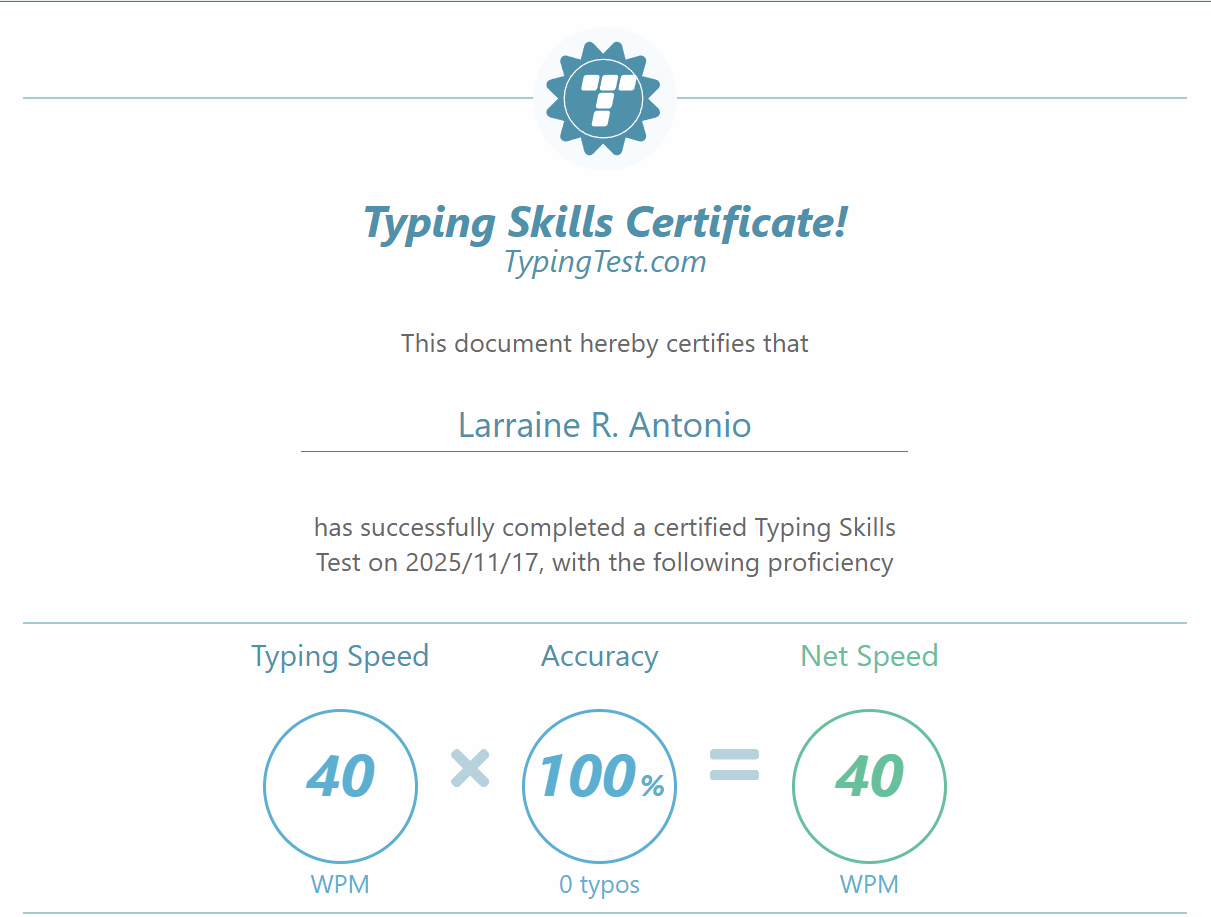 Typing Skills Certificate