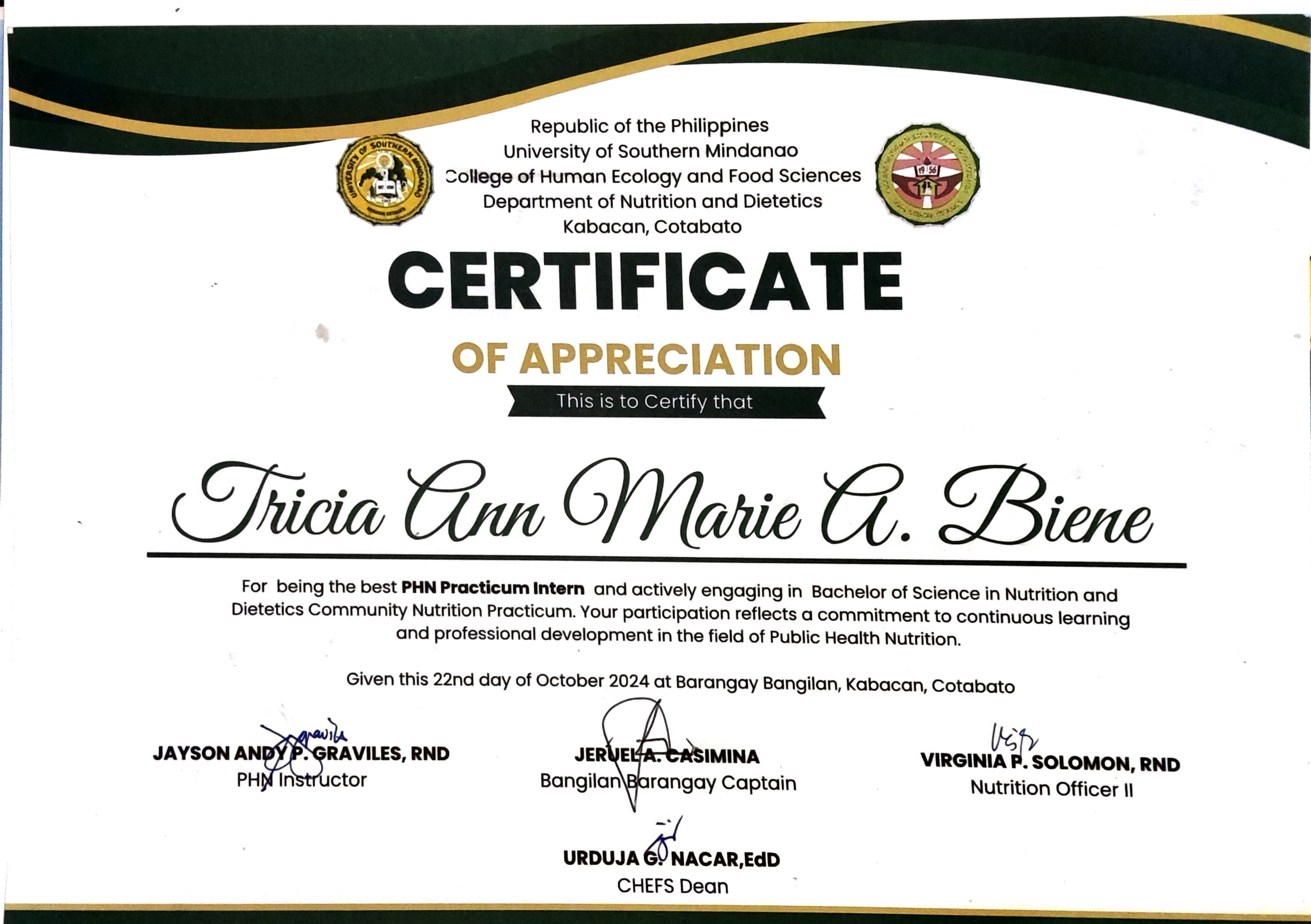 Best Public Health Practicum Intern