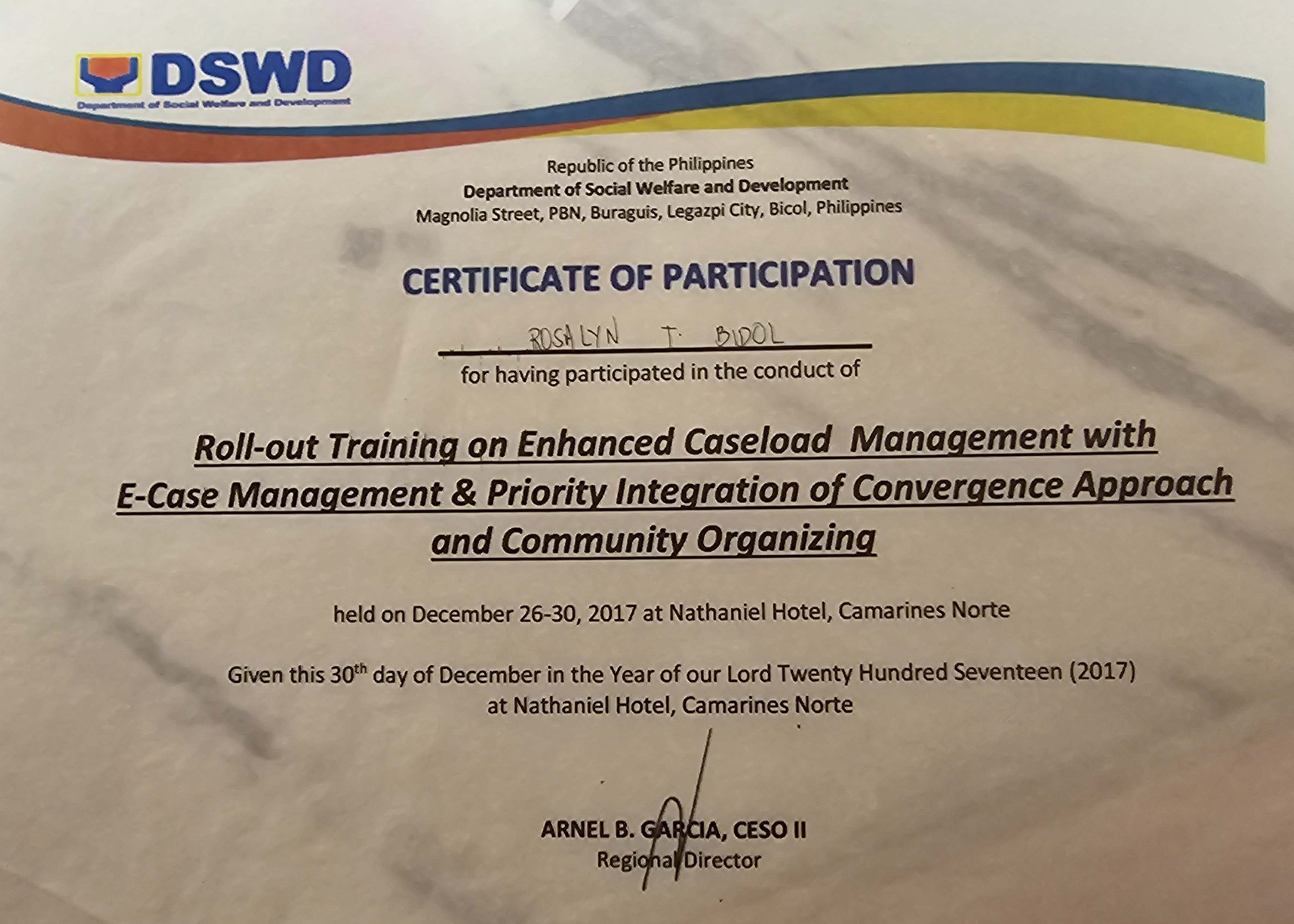 " Roll Out Training on Enhanced Caseload Management with E-Case Management And Priority Integration of Convergence Approach and Community Organizing"