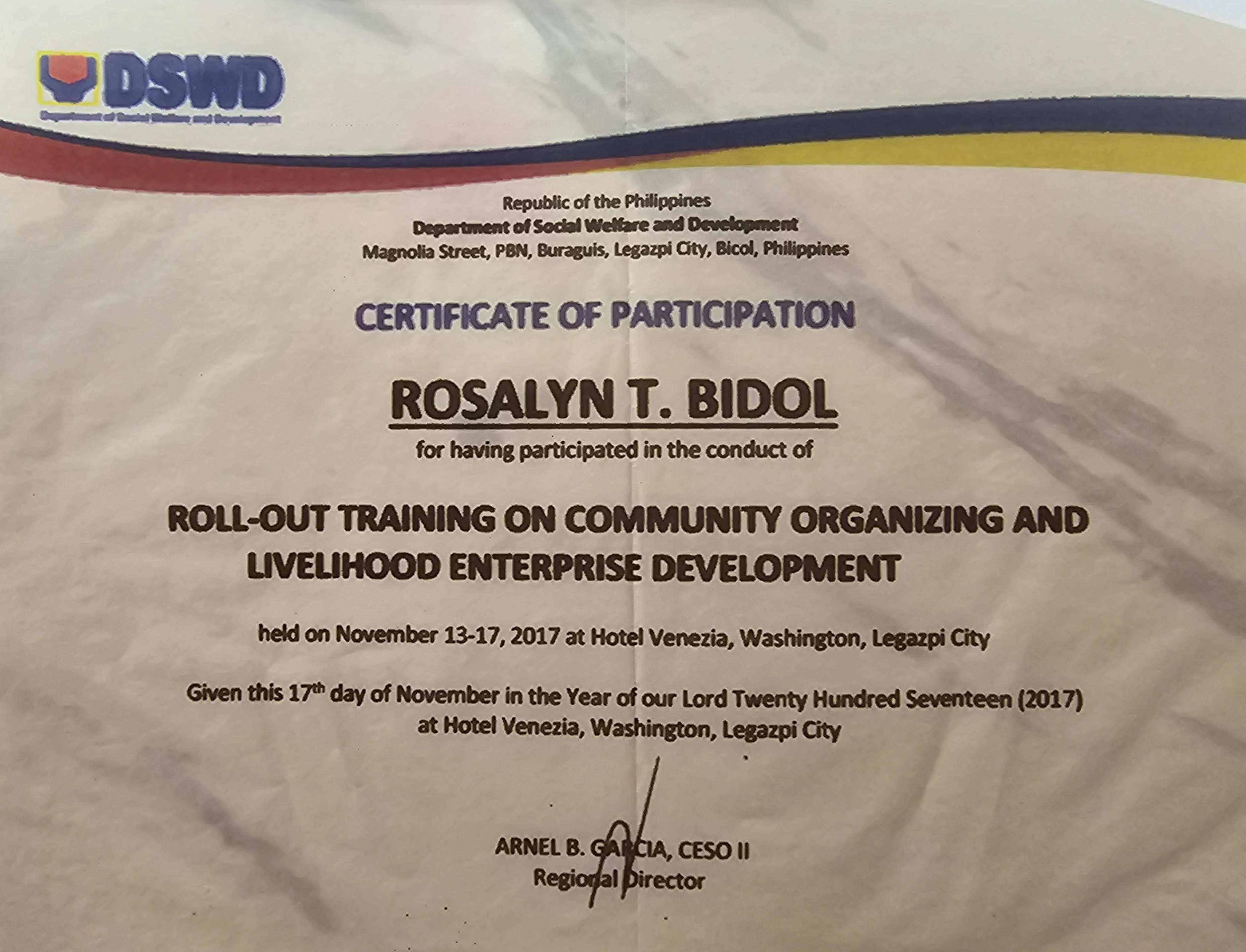 " Roll Out Training on Community Organizing and Livelihood Enterprise Development "