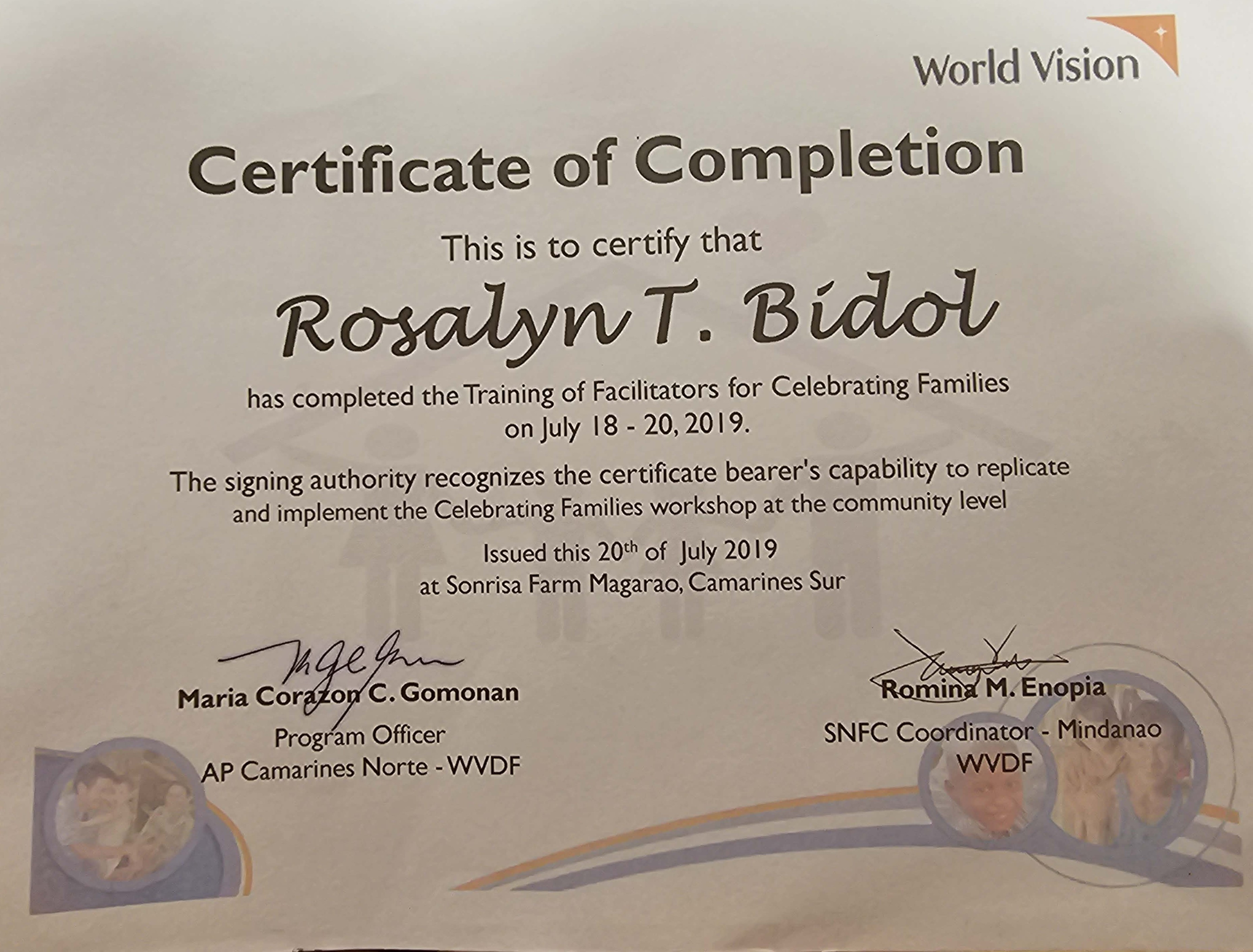 " Training Of Facilitators for Celebrating Families"