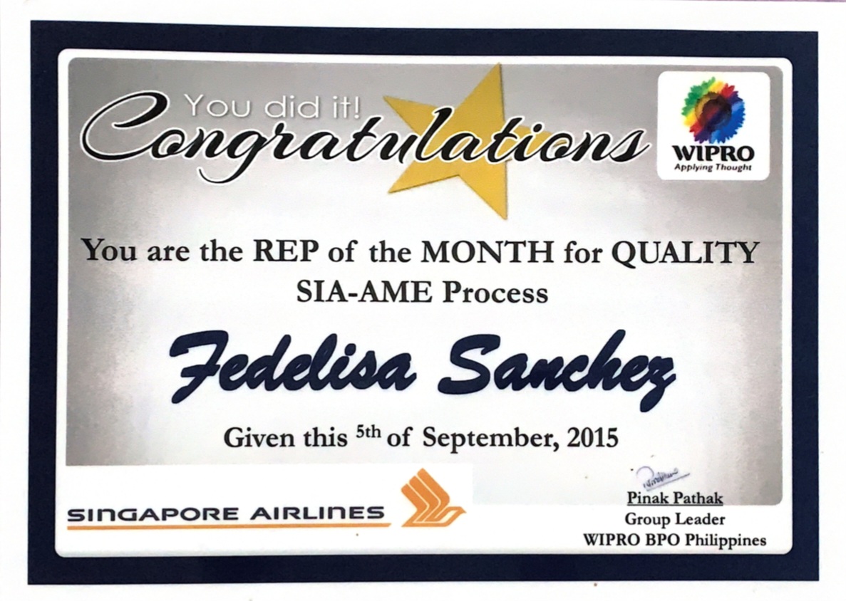 REP. of the month for QUALITY
