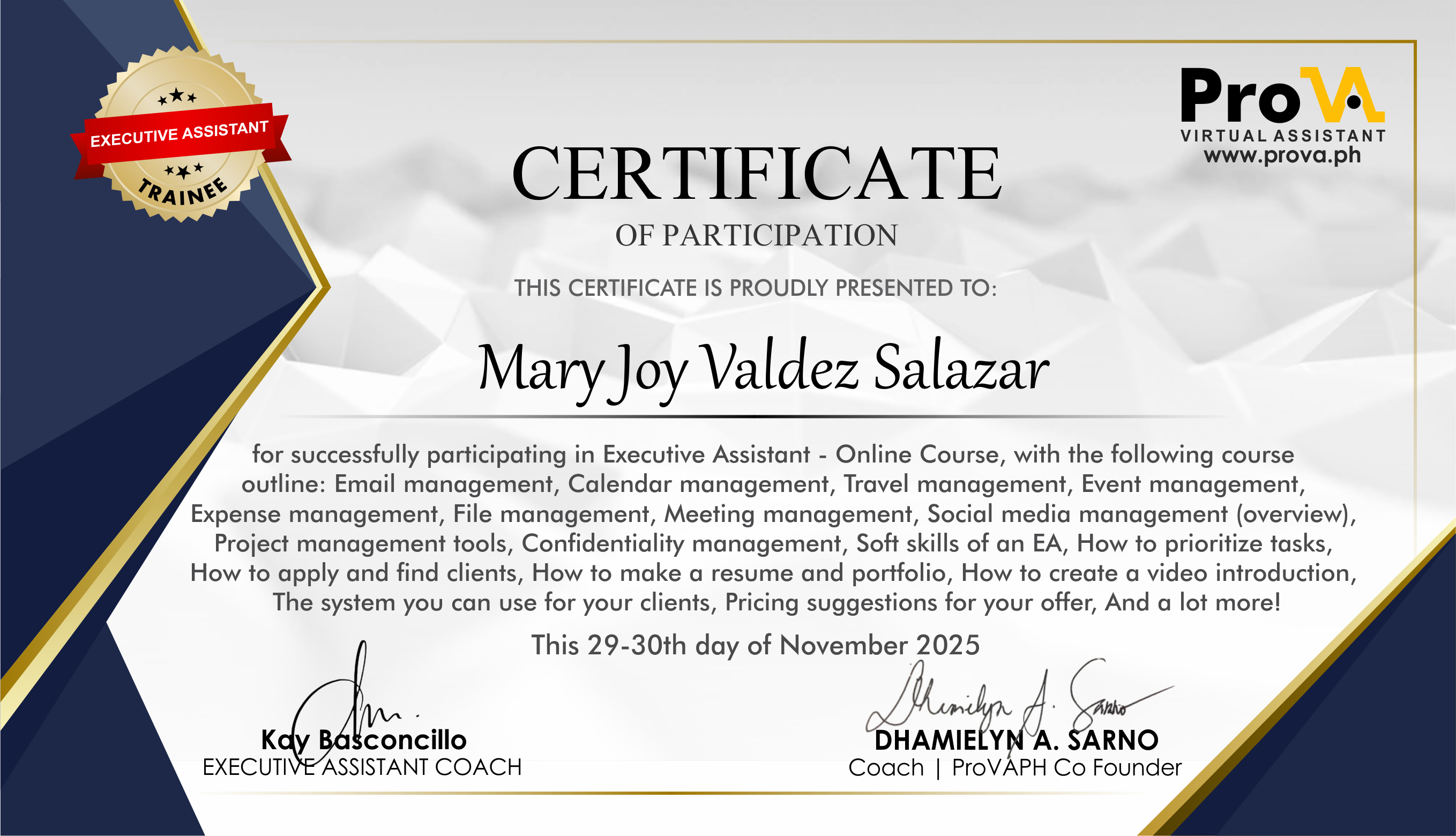 Executive Virtual Assistant Certificate