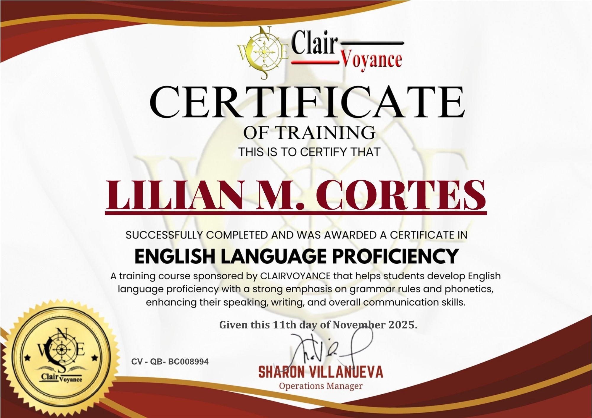 Certificate of Training