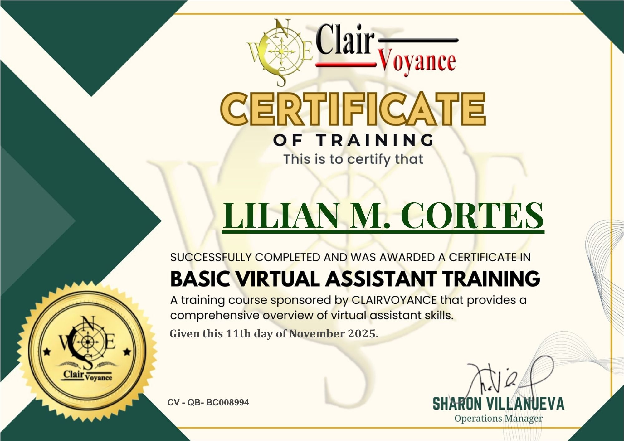 Certificate of Training