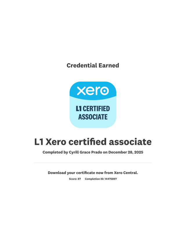 L1 Xero certified associate