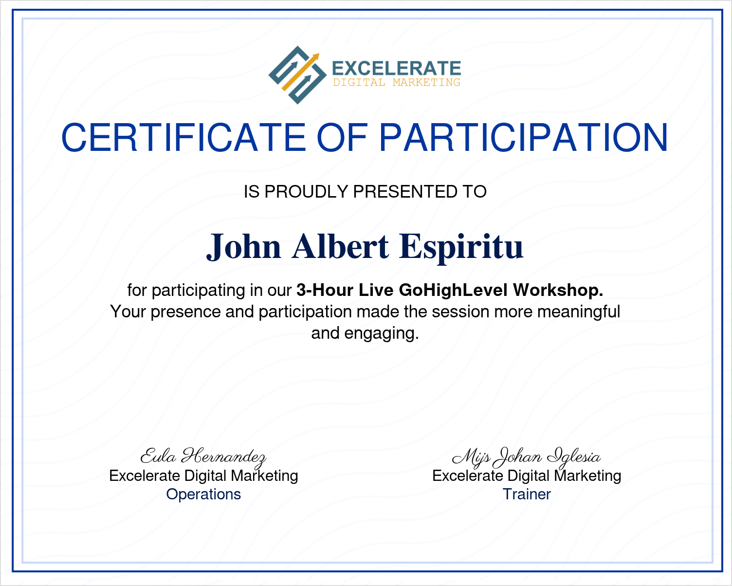 Go High Level Workshop Certificate