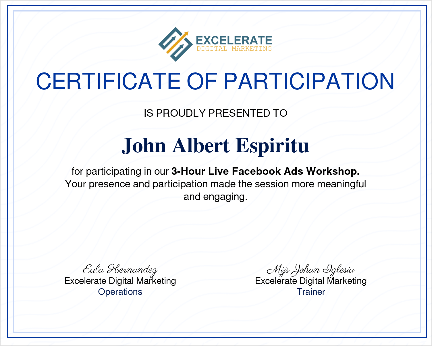 Facebook Ads Workshop Certificate