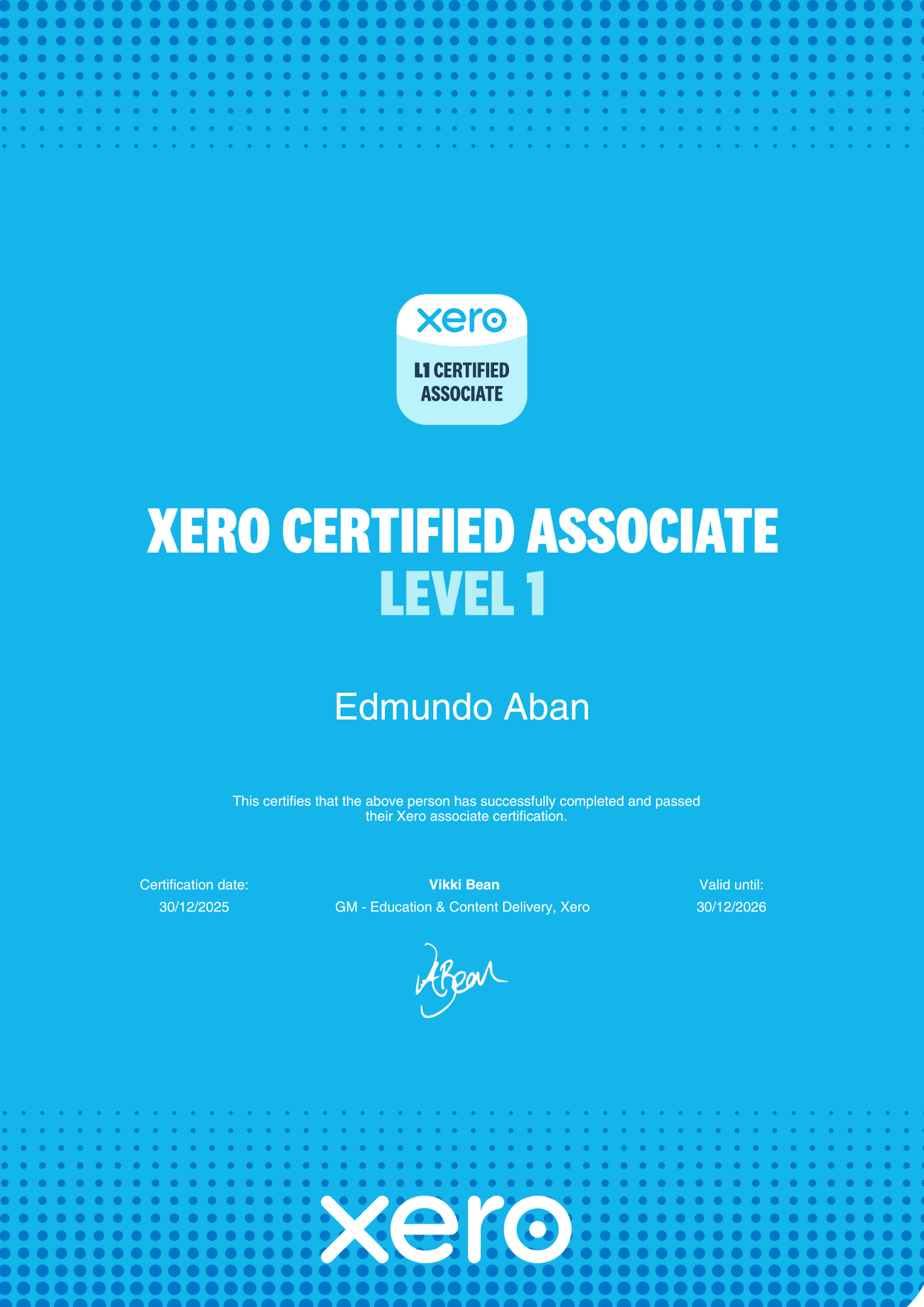 Xero Certified Associate  Level 1