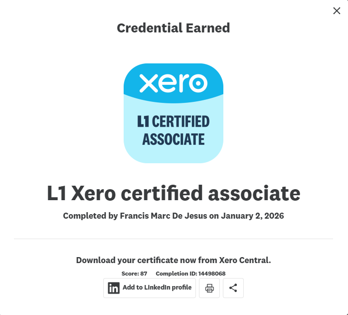 Xero L1 Certified Associate
