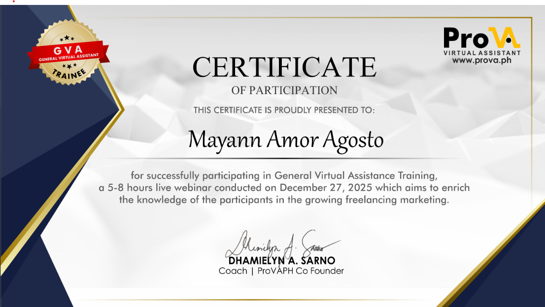 GVA TRAINEE CERTIFICATE