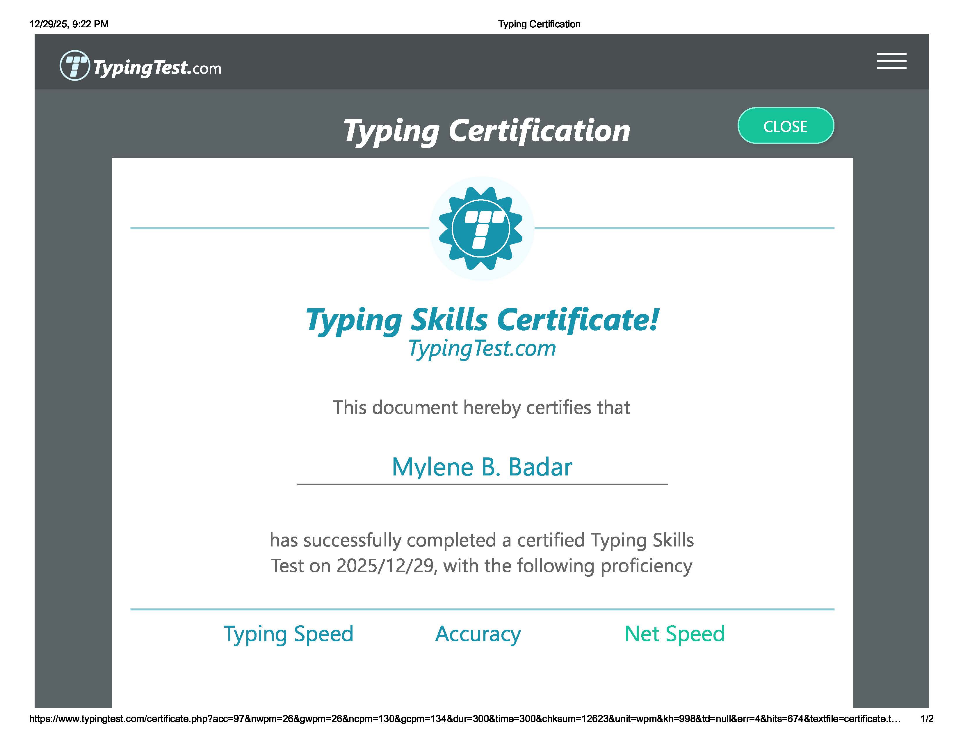 Typing Skills Certification