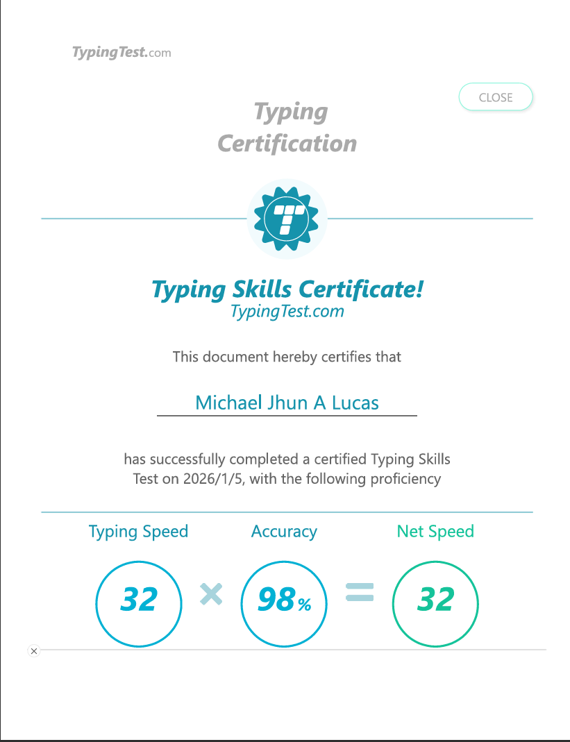 Typing Certificate
