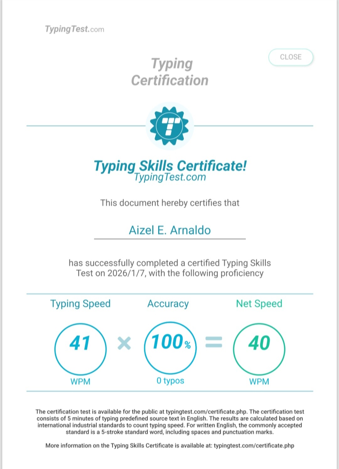 Typing Skills Certificate