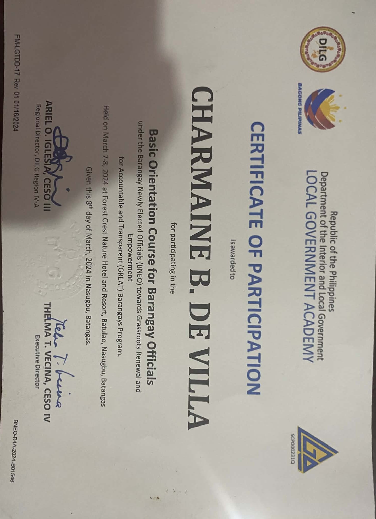 Basic Orientation Course for Barangay Official
