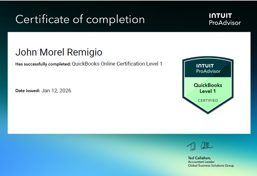 Quickbooks Online Certified ProAdvisor