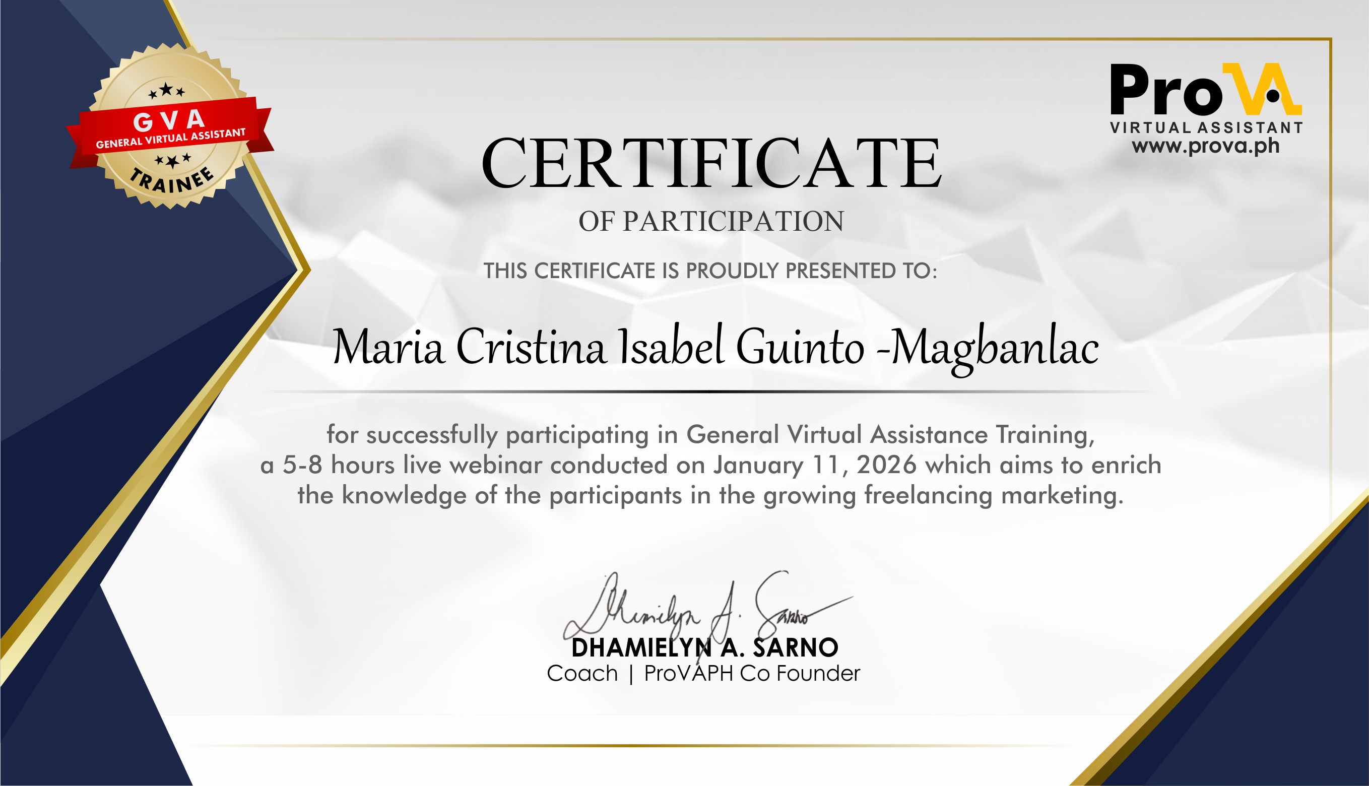 General Virtual Assistant Certificate