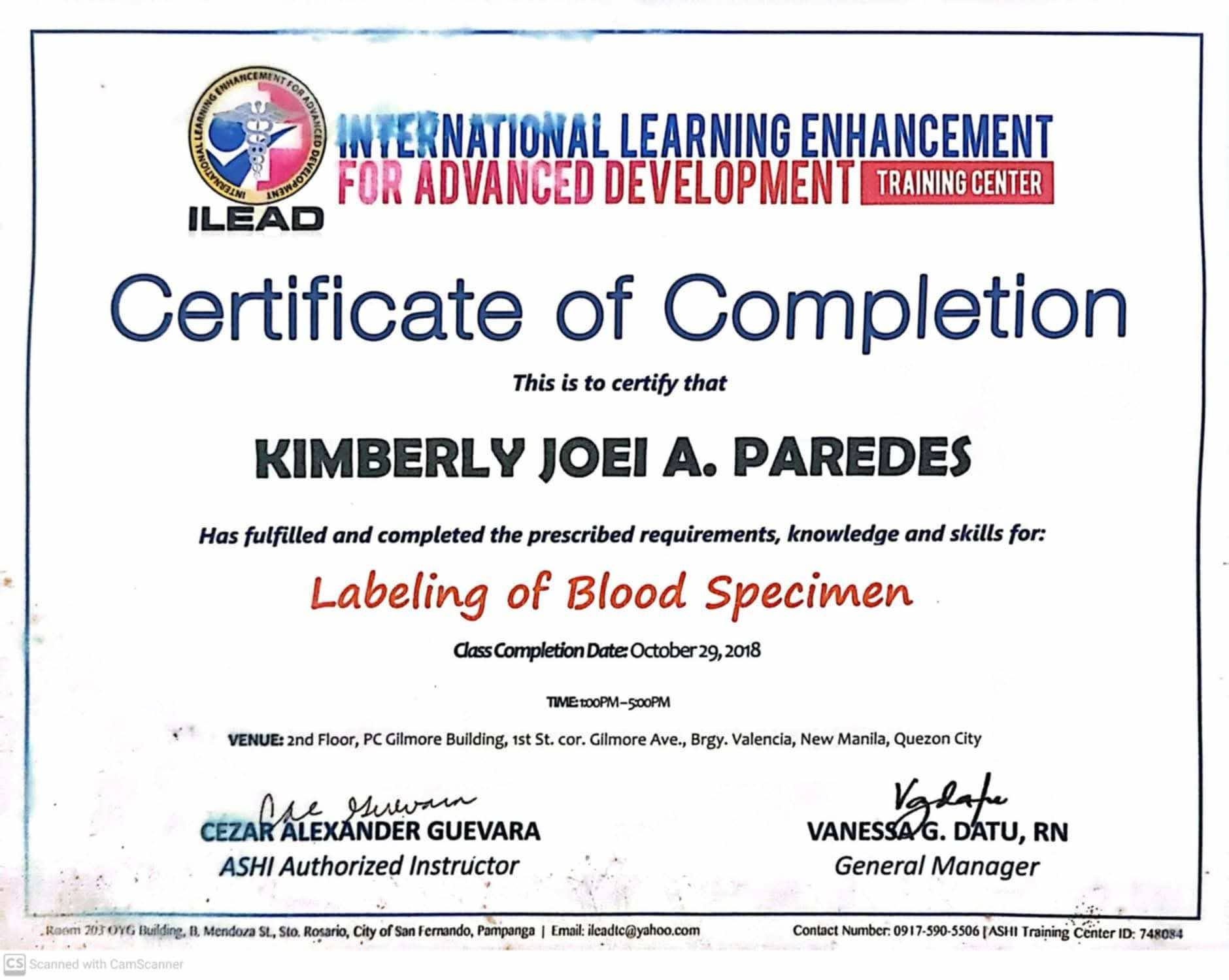 Labeling of Blood Specimen