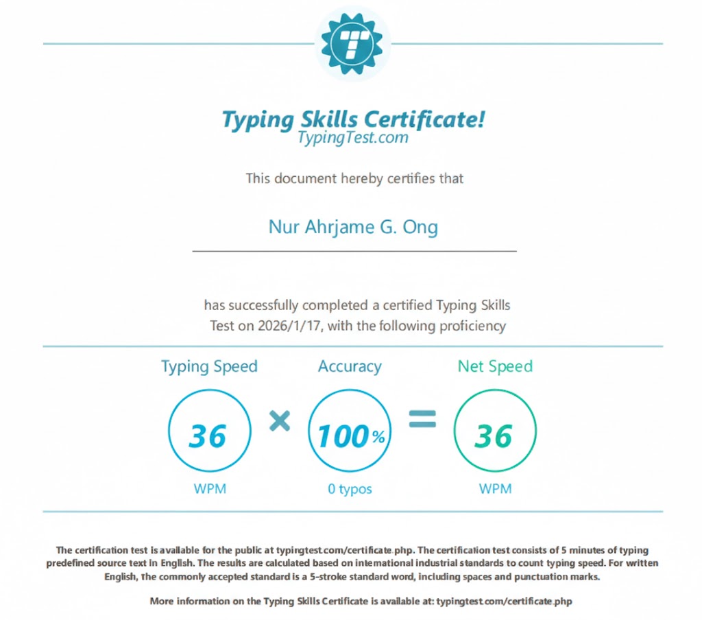 Typing Skills Certificate