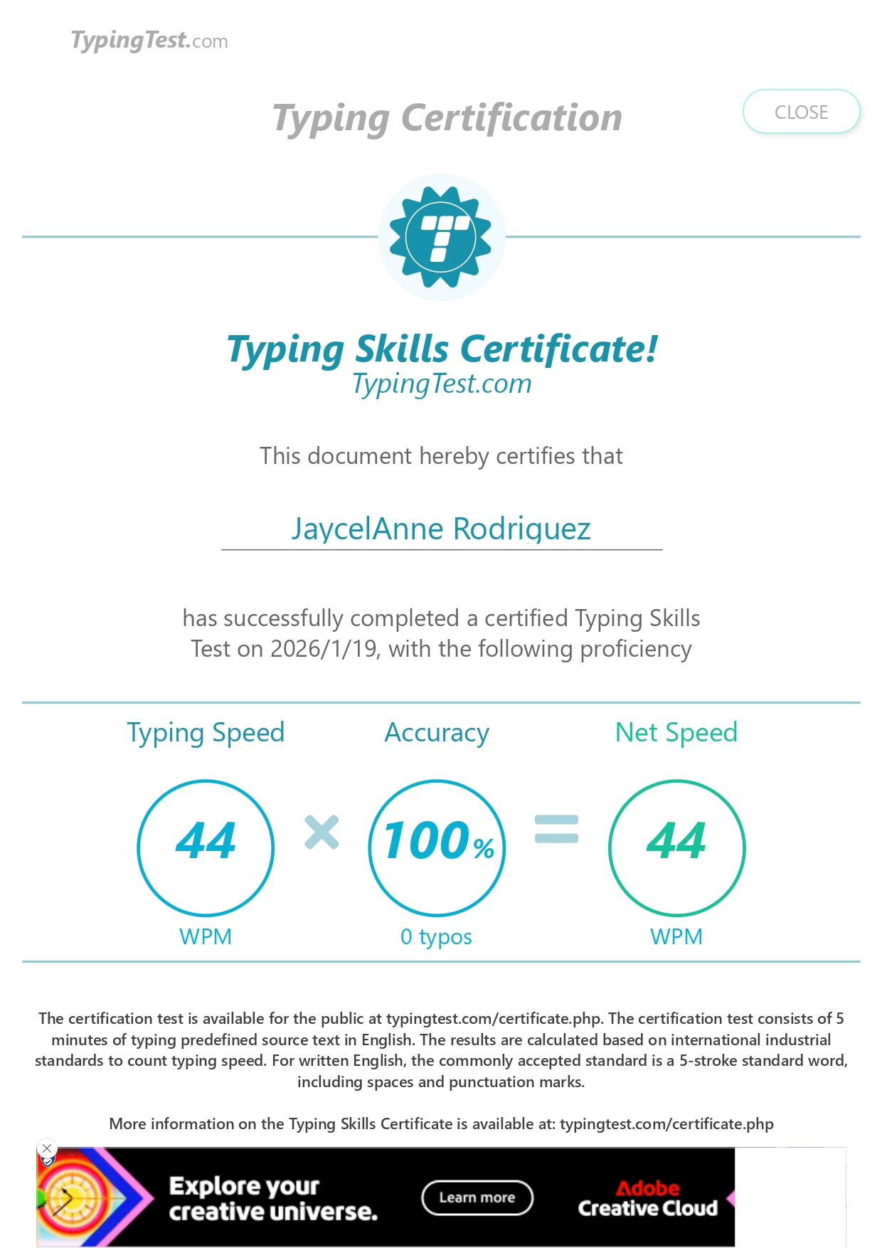 Typing Certification