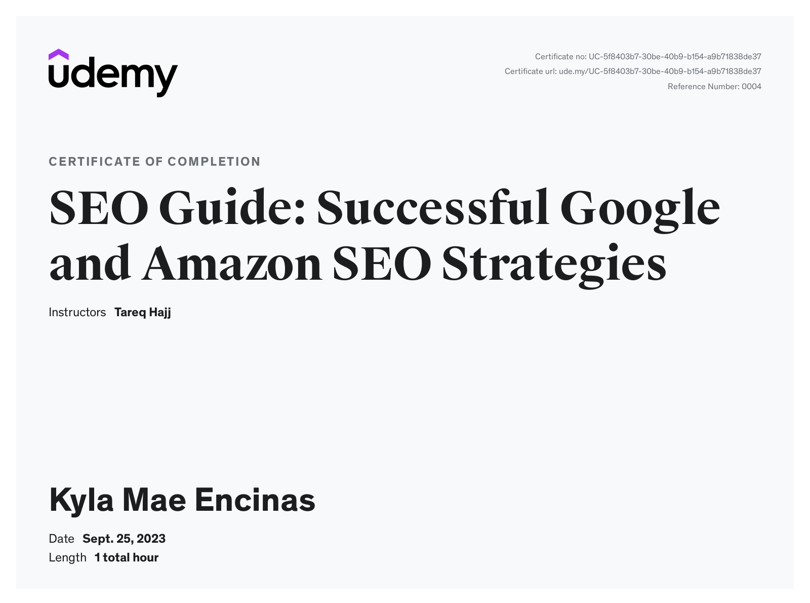 SEO Guide Strategies Certificate