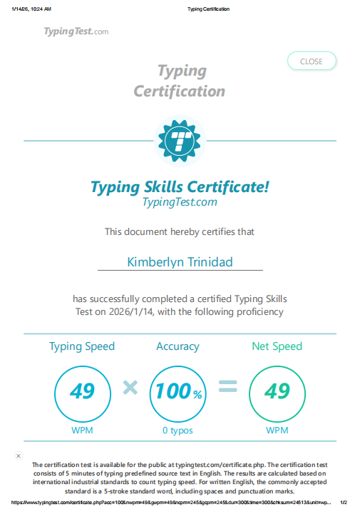 Typing Certificate