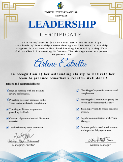 Leadership Excellence Certificate – Xero Bookkeeping Internship