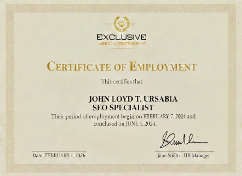 CERTIFICATE OF EMPLOYMENT