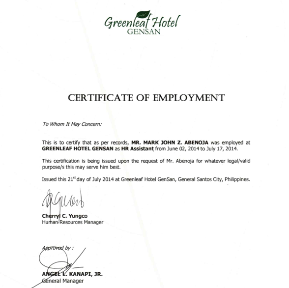 Employment Certificate 3.1