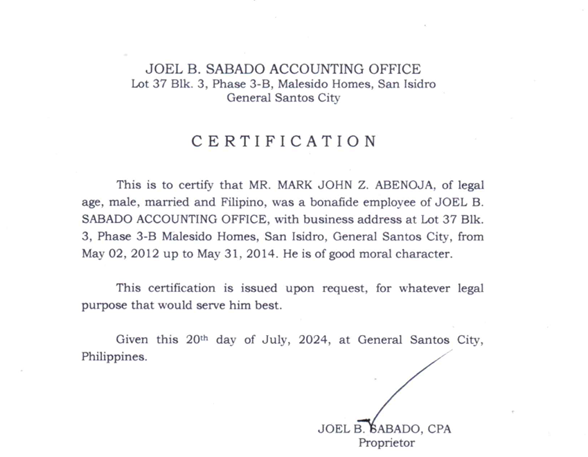 Employment Certificate 4