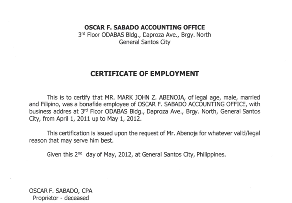 Employment Certificate 5