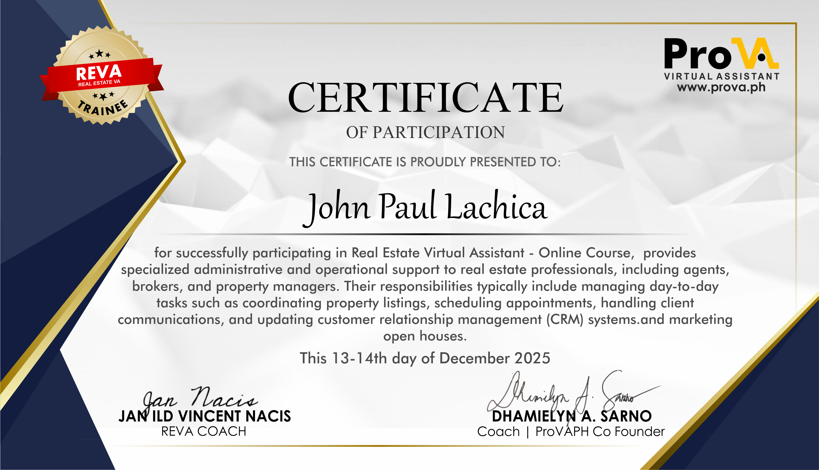 Certificate in Real Estate Virtual Assistance