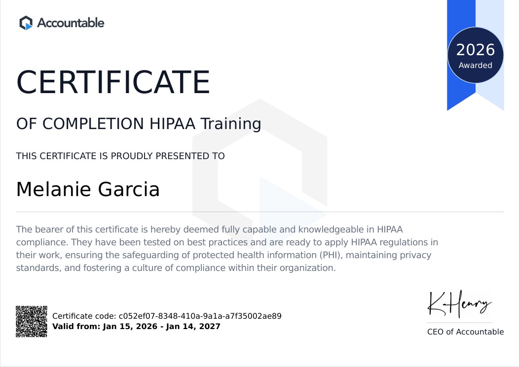 HIPAA Certificate