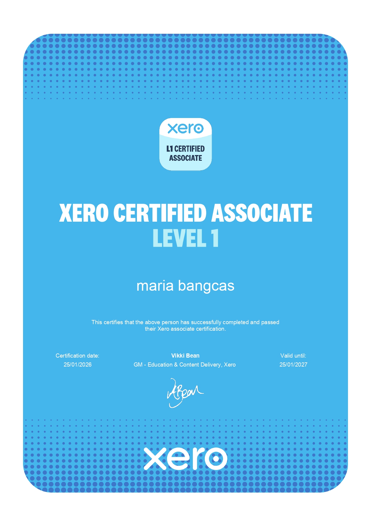 L1 Xero Certified Associate Certificate
