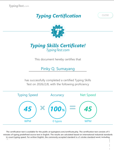 TYPING TEST CERTIFICATE 2026