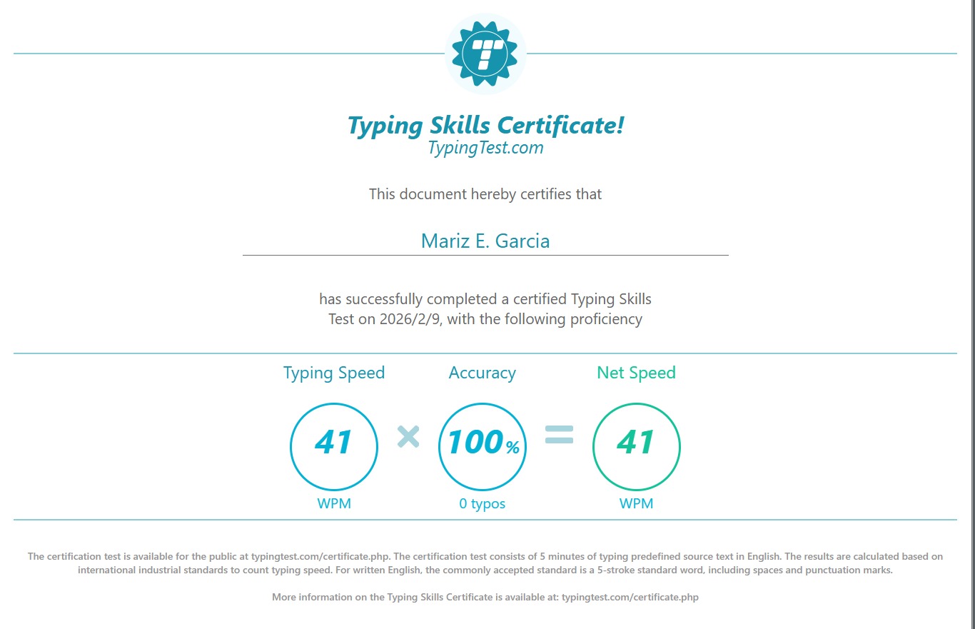Typing Skills Certificate