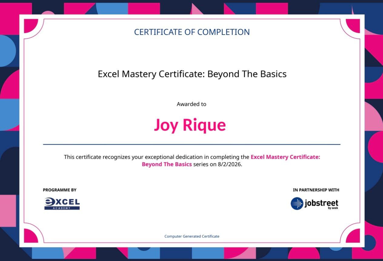Excel Mastery Certificate