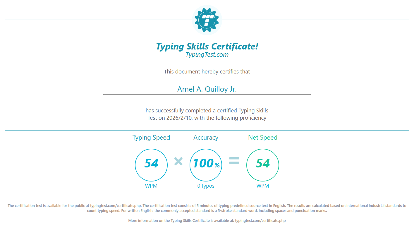 Typing Test Certificate