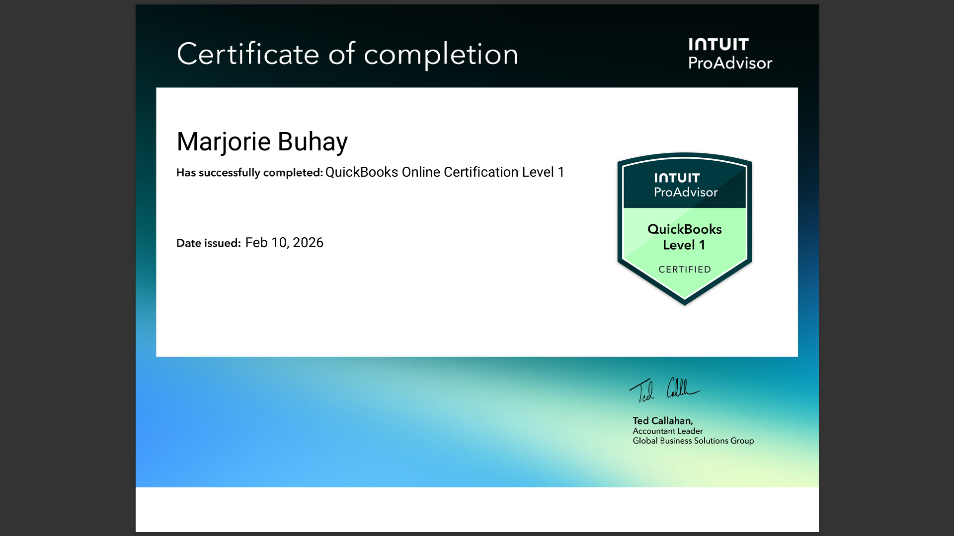QBO Certificate Level 1