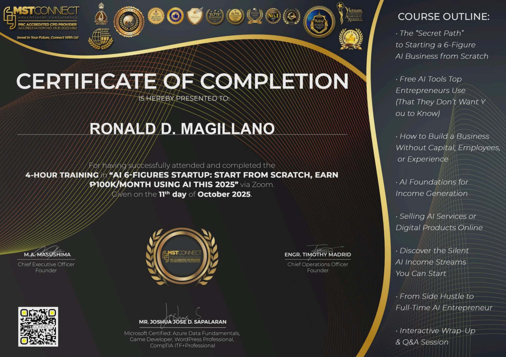AI 6-Figures Startup Training Certificate