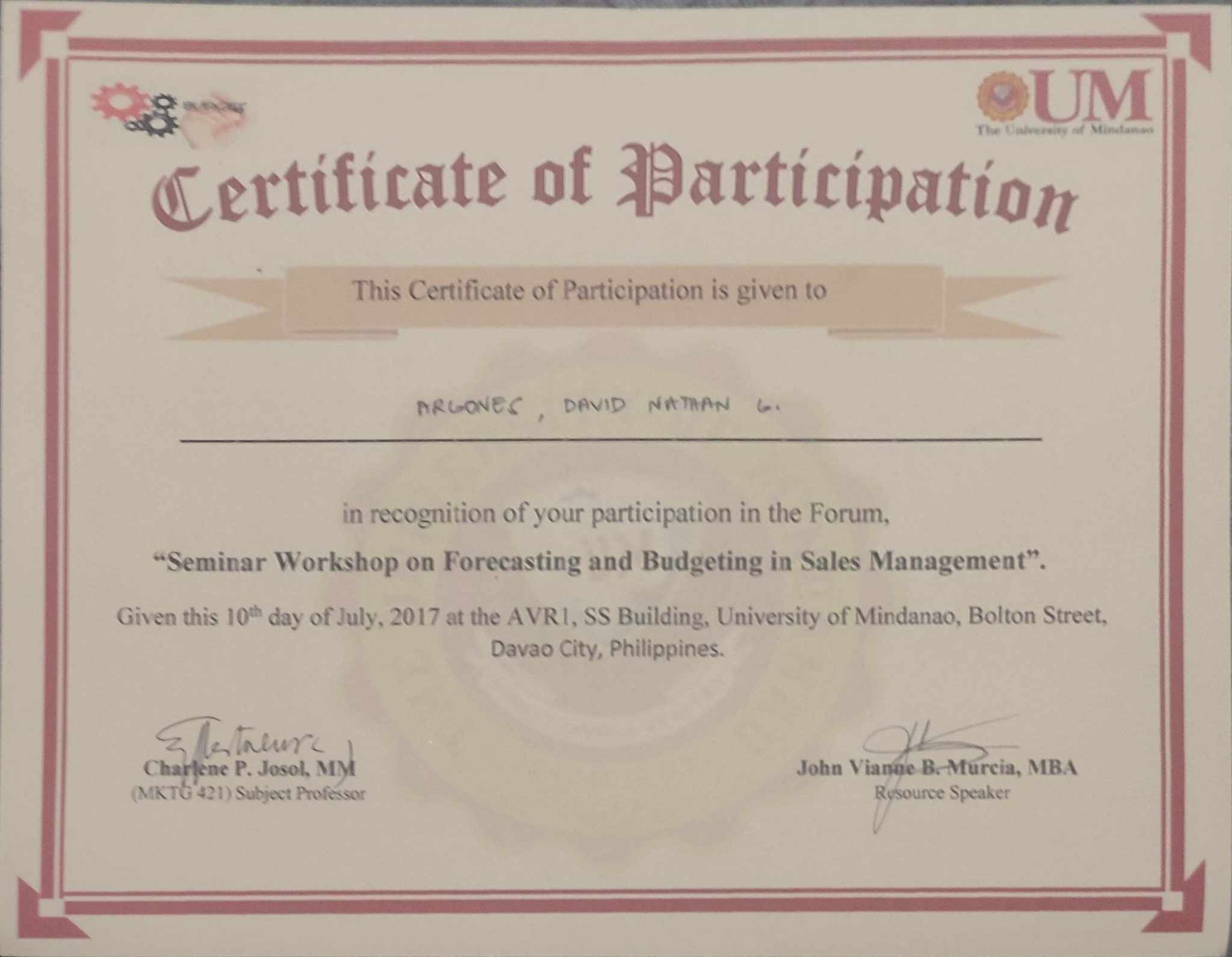 Seminar Workshop on Forecasting and Budgeting in Sales Management