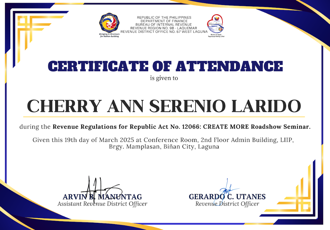 Republic Act No. 12066: CREATE MORE Seminar