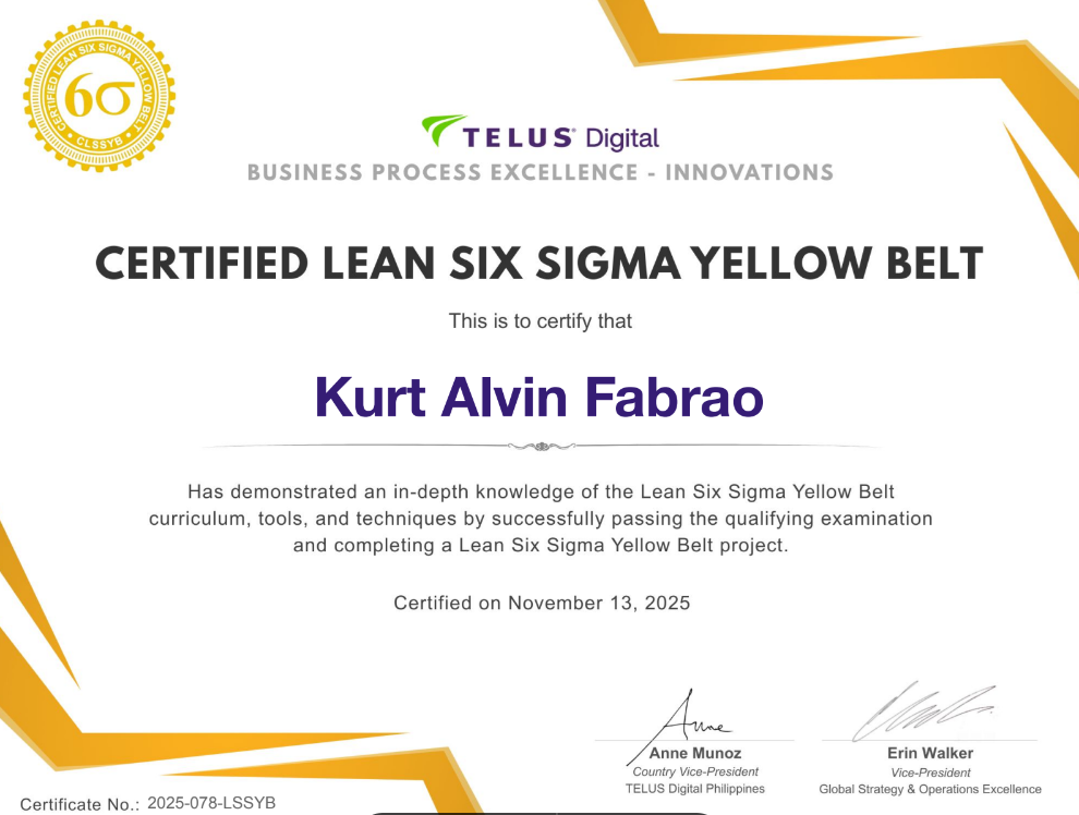 Lean Six Sigma Yellow Belt Certificate