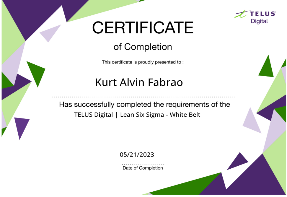 Lean Six Sigma White Belt Certificate