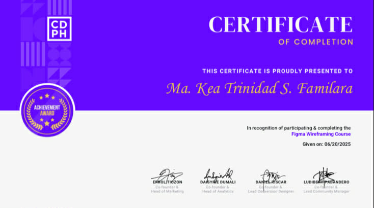 Figma Wireframing Course Certificate