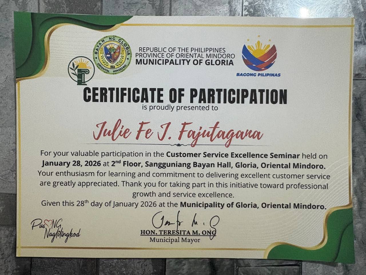 Customer Service Excellence Certificate