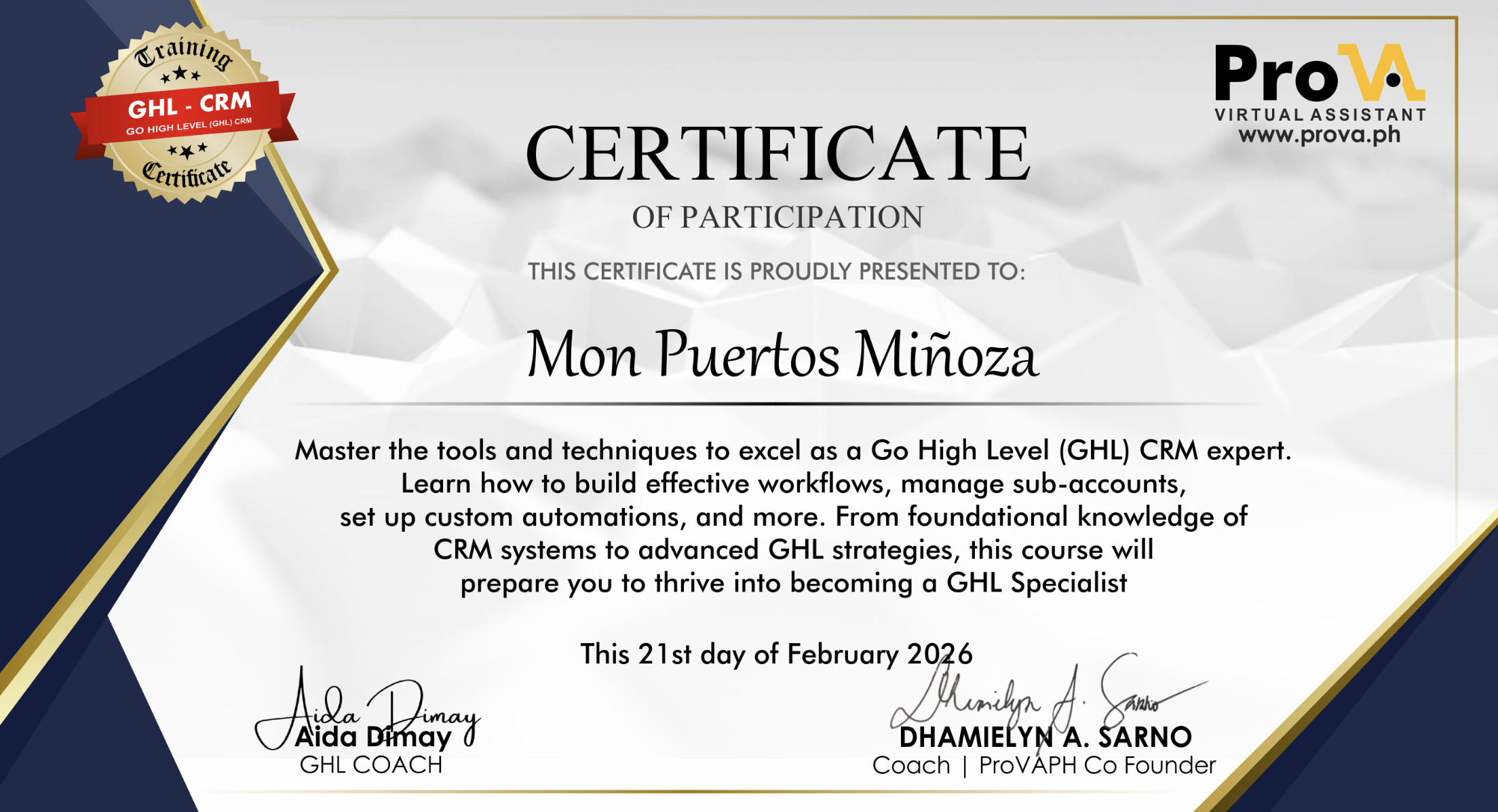 Go High Level (GHL) CRM Training Certificate